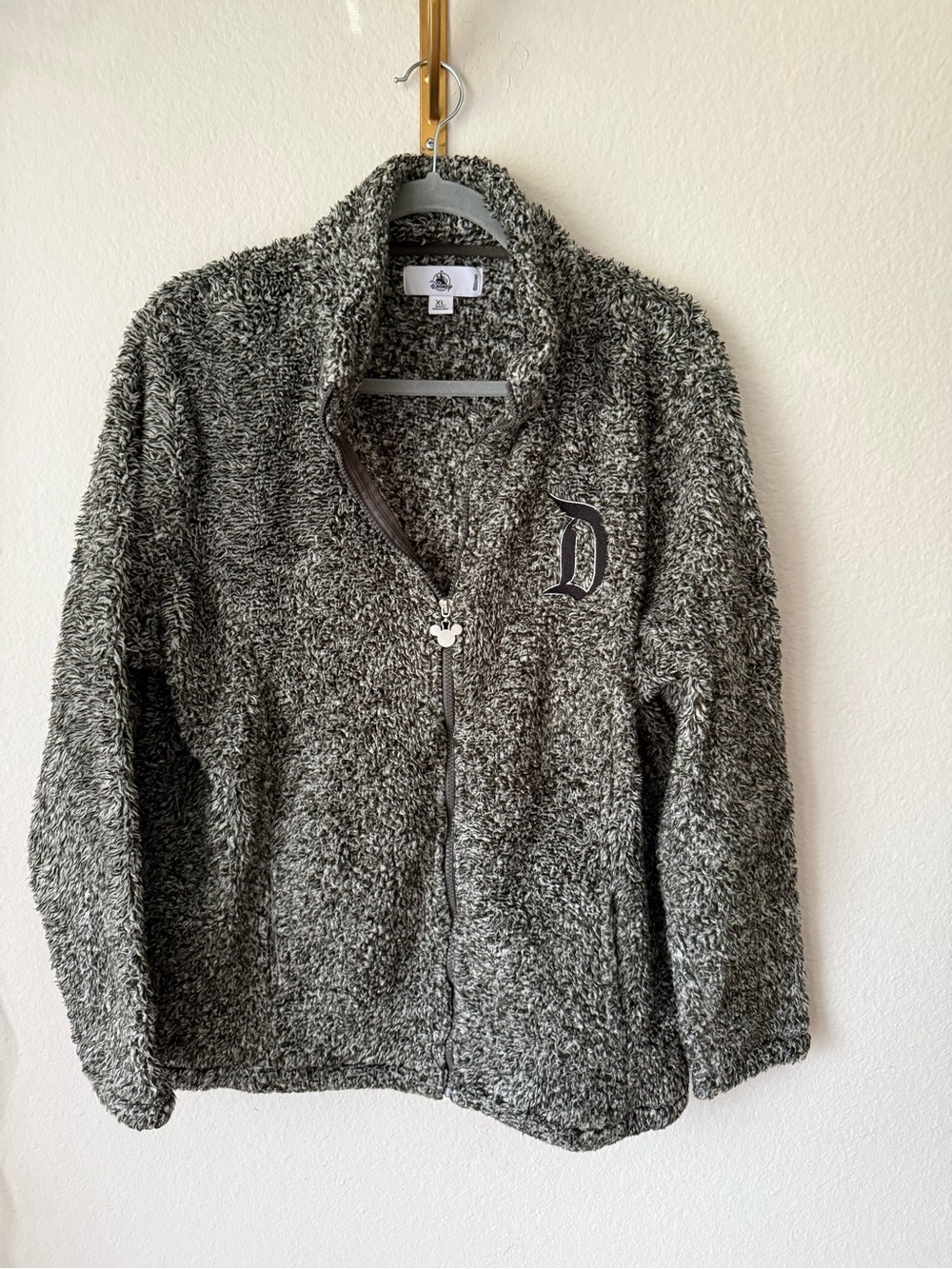 Disney Sherpa fuzzy Full-Zip Sweater Jacket - Peppered Gray, Disneyland, XL